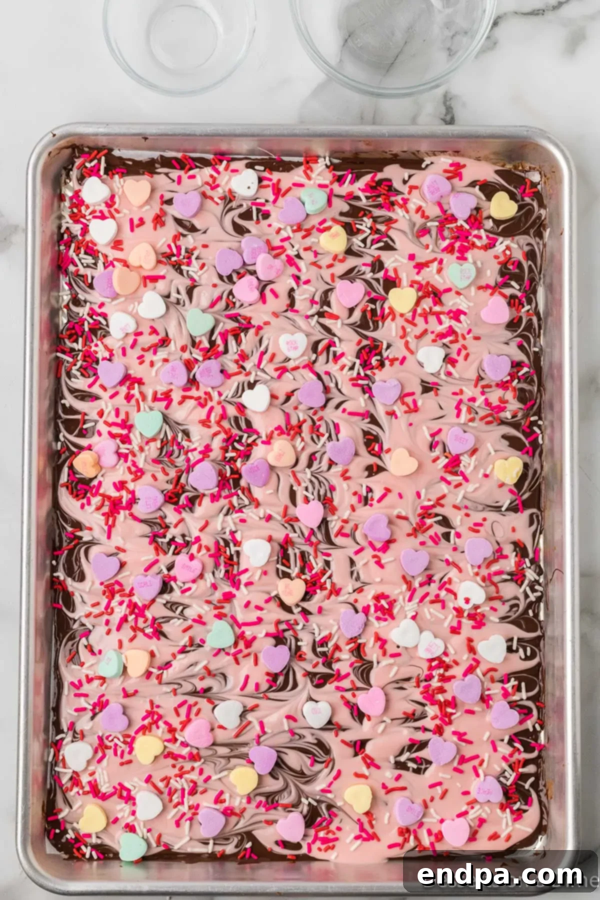 Hardened chocolate bark, ready to be broken into individual pieces.