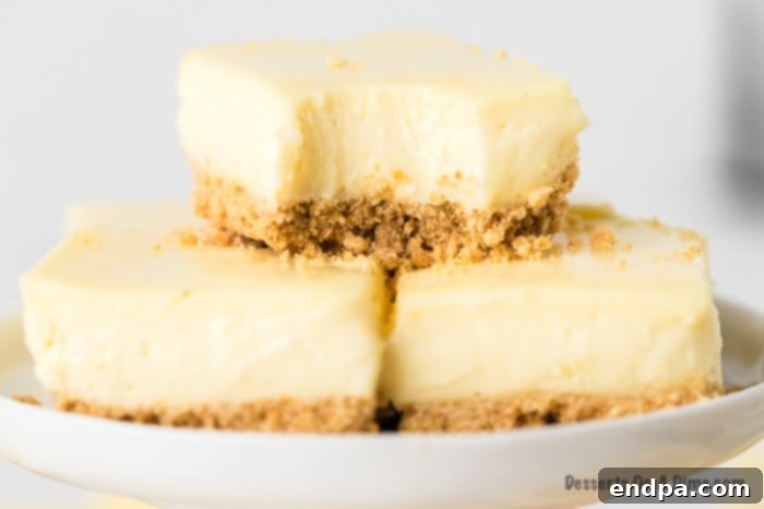 Zesty Lemon Cheesecake Bars 9 Baked lemon cheesecake bars, cut into squares and served on a platter, garnished with fresh lemon slices.