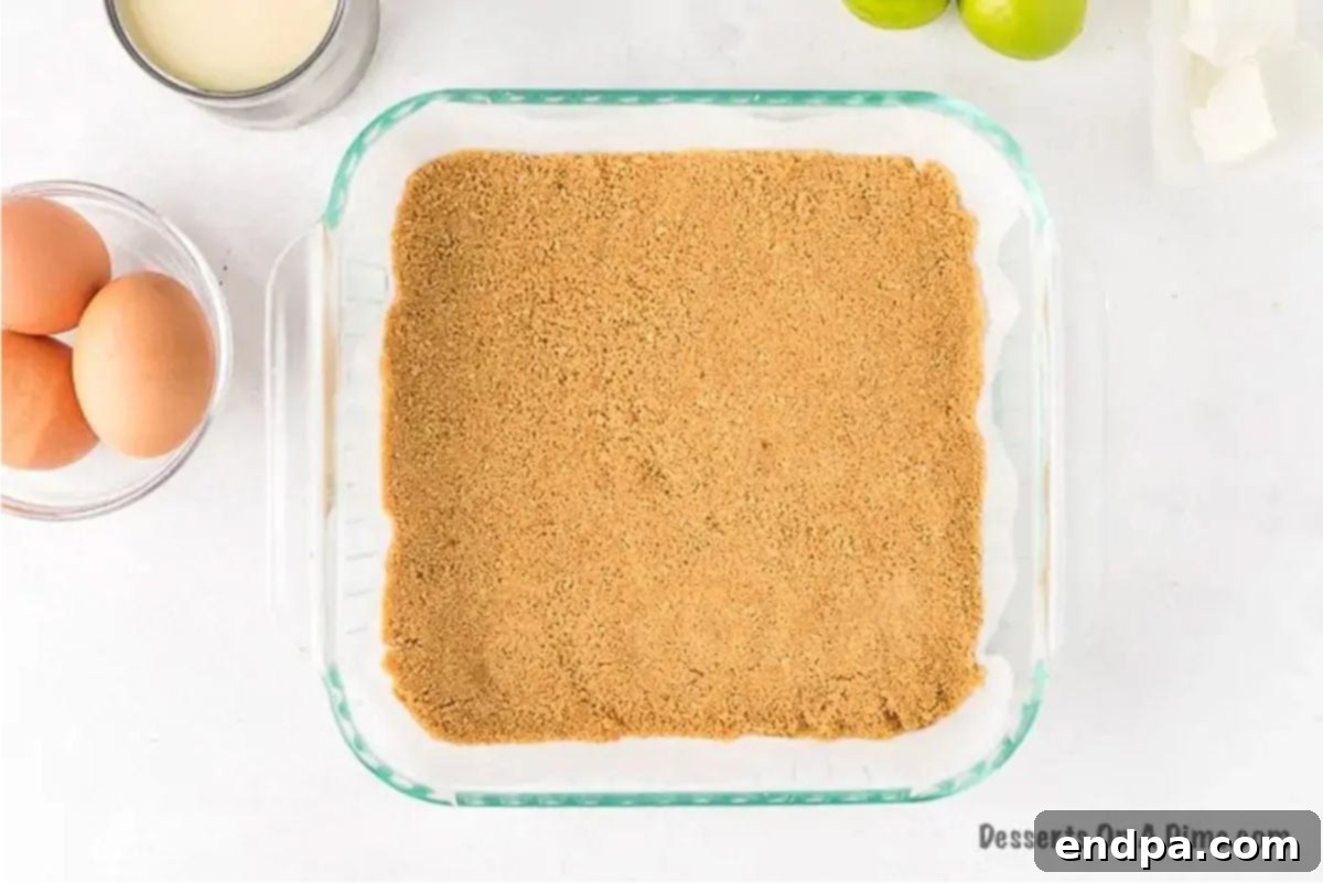 Zesty Key Lime Squares 4 Graham crackers pressed into baking dish.
