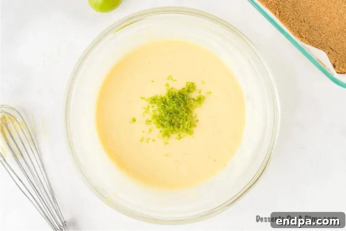 Zesty Key Lime Squares 7 Lime zest combined into filling.