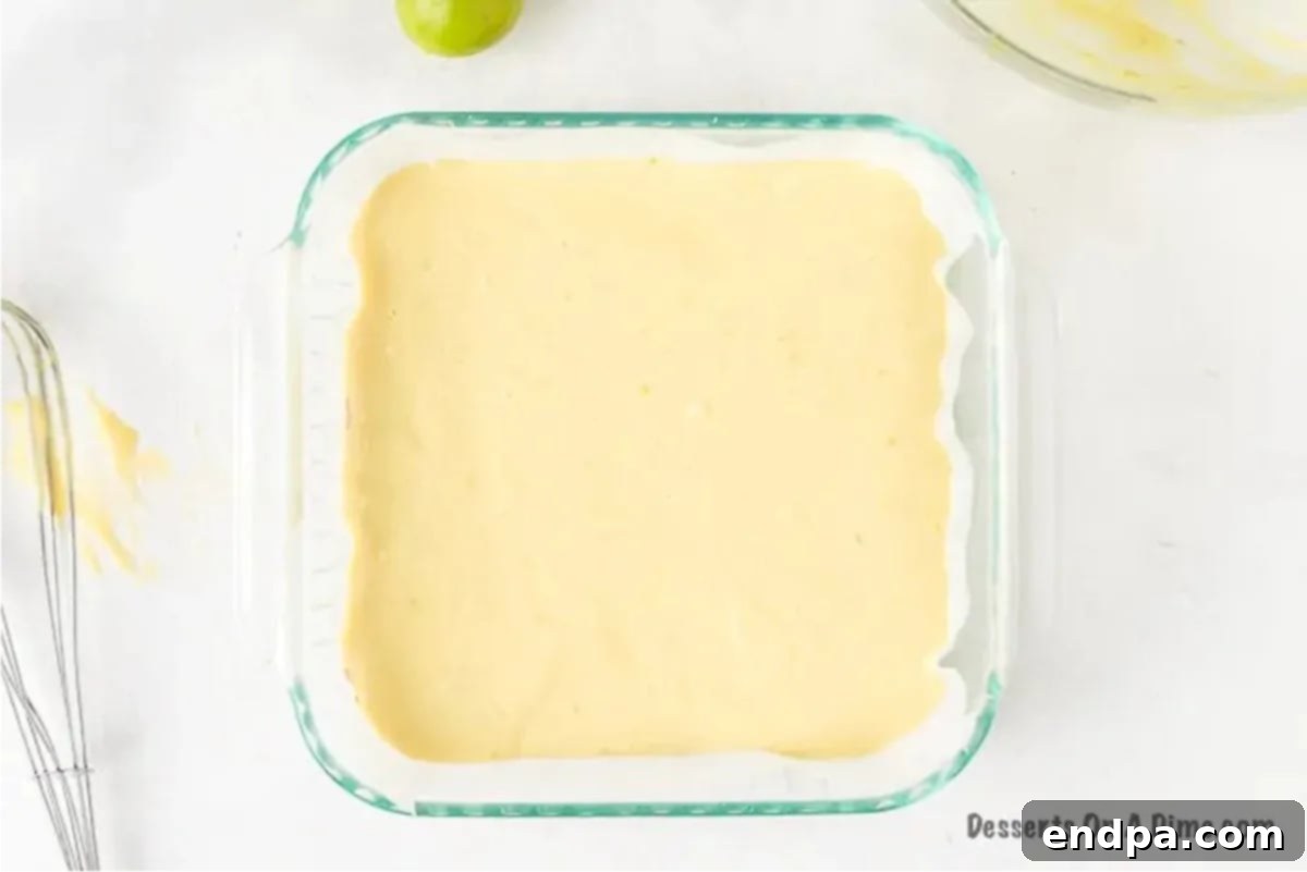 Zesty Key Lime Squares 9 Filling in baking dish.