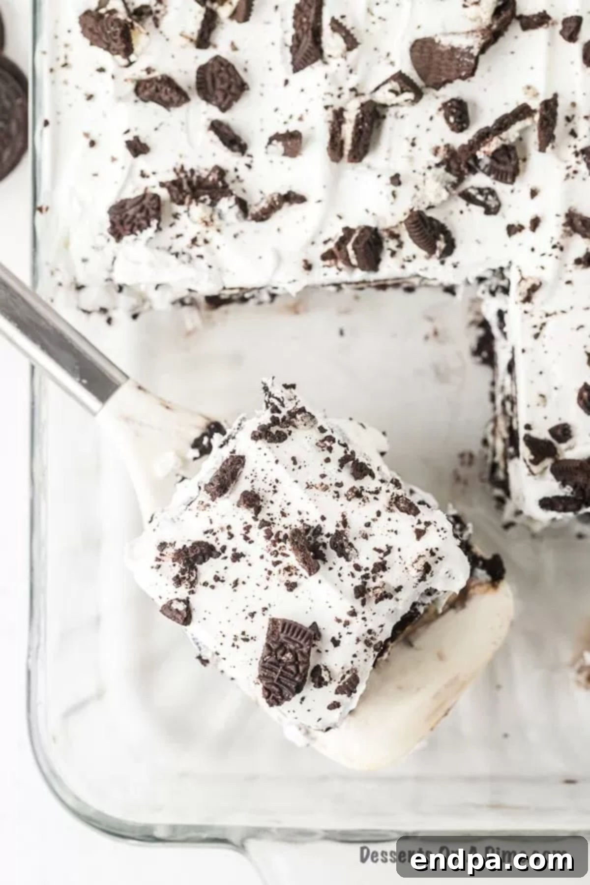 Slice of oreo icebox cake.