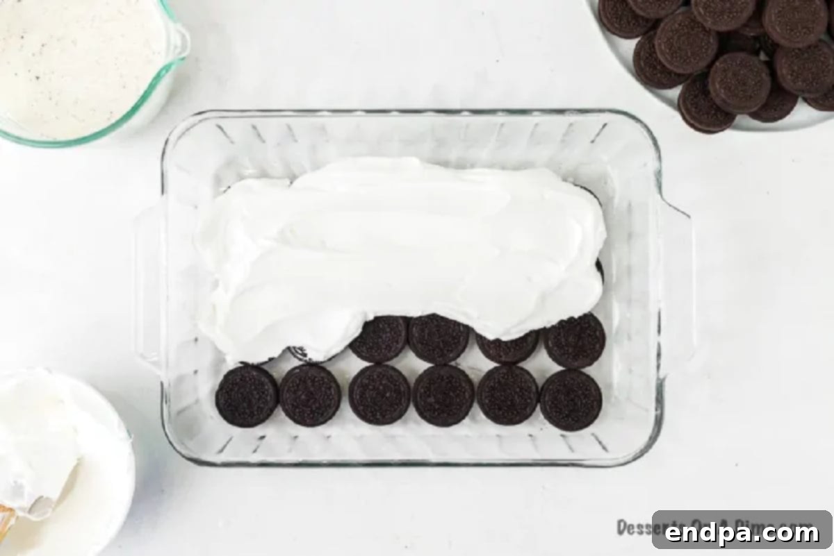 Cool whip spread over cookies.