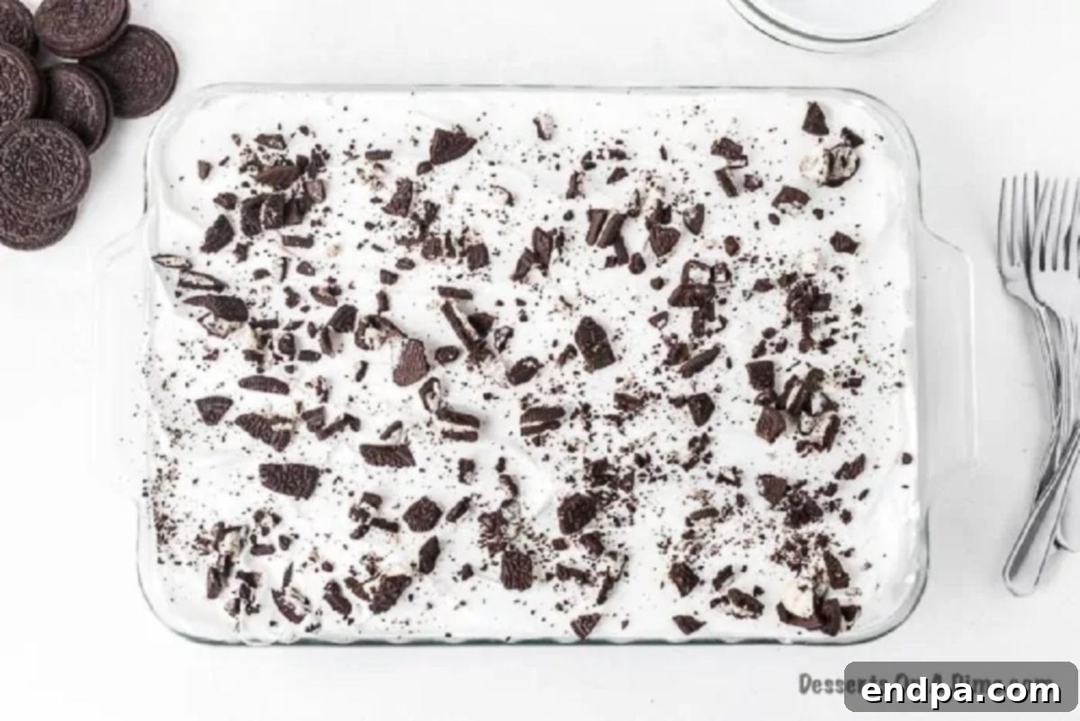 Oreo cookies sprinkled on top.