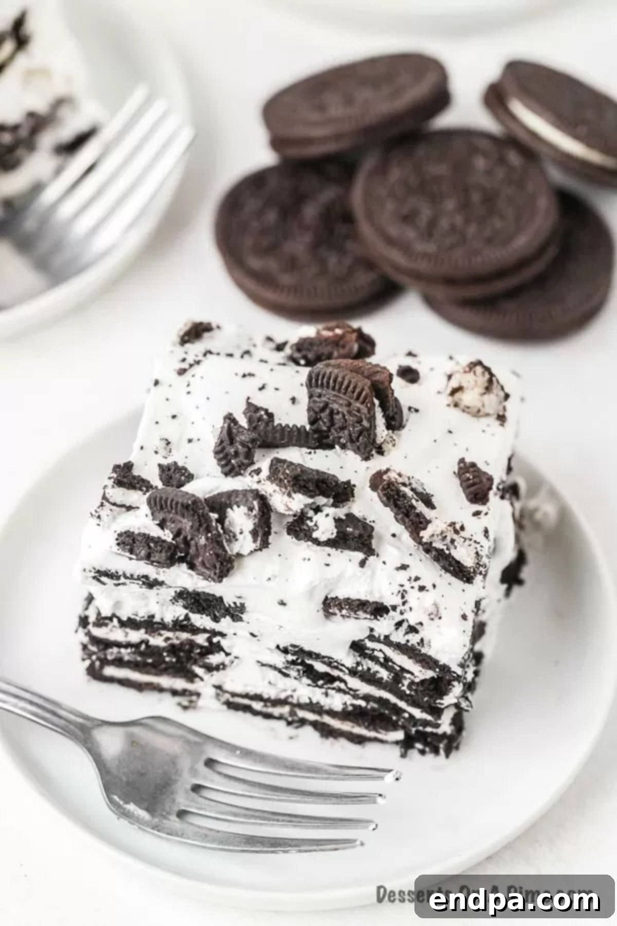 Slice of oreo icebox cake.
