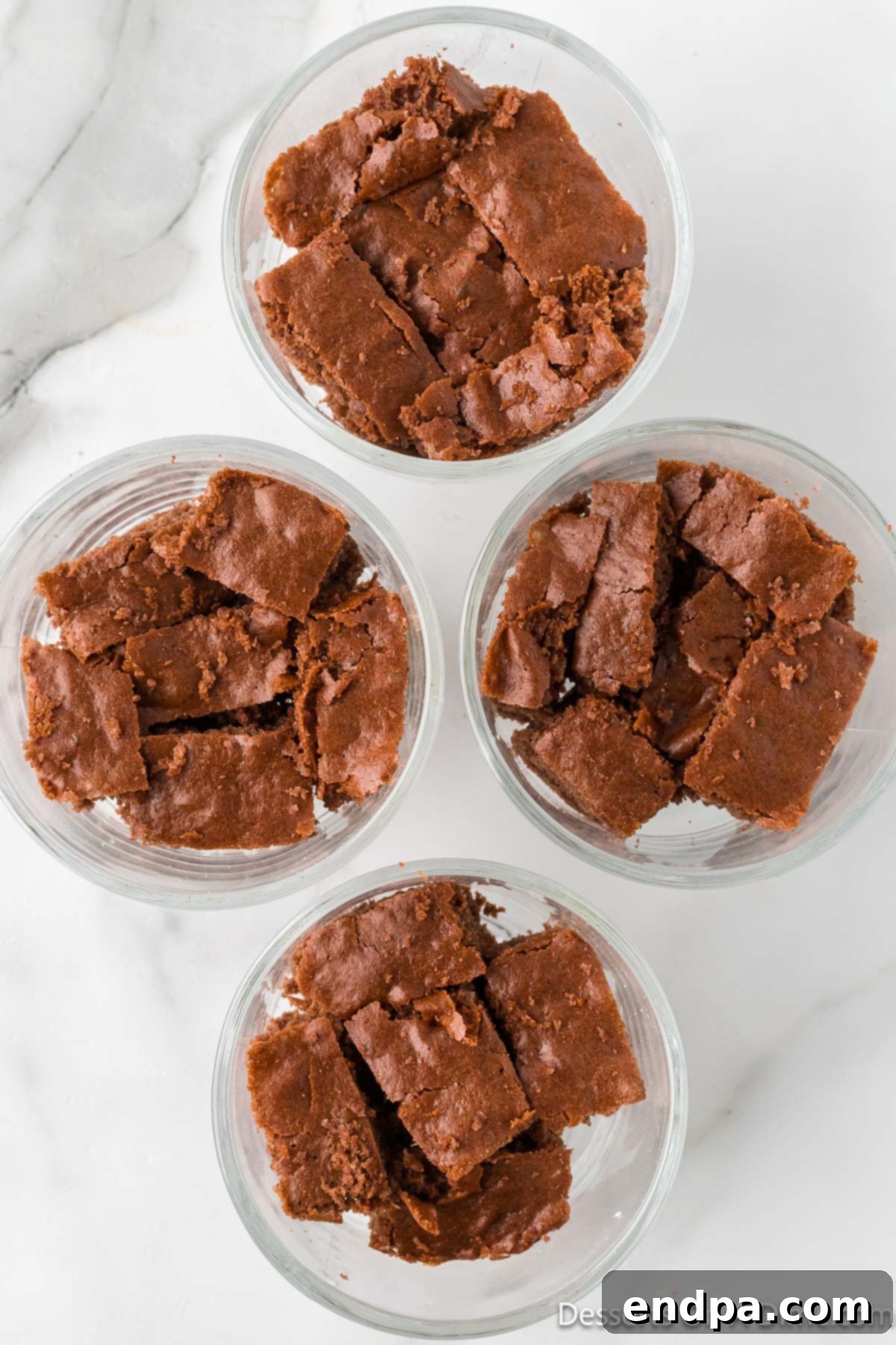 Decadent Layered Chocolate Trifle 8 Cake layered in dishes.