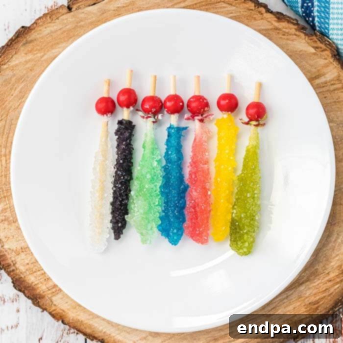 Growing Sweet Rock Candy Crystals 15 Homemade Rock Candy on a stick, showing beautiful sugar crystals