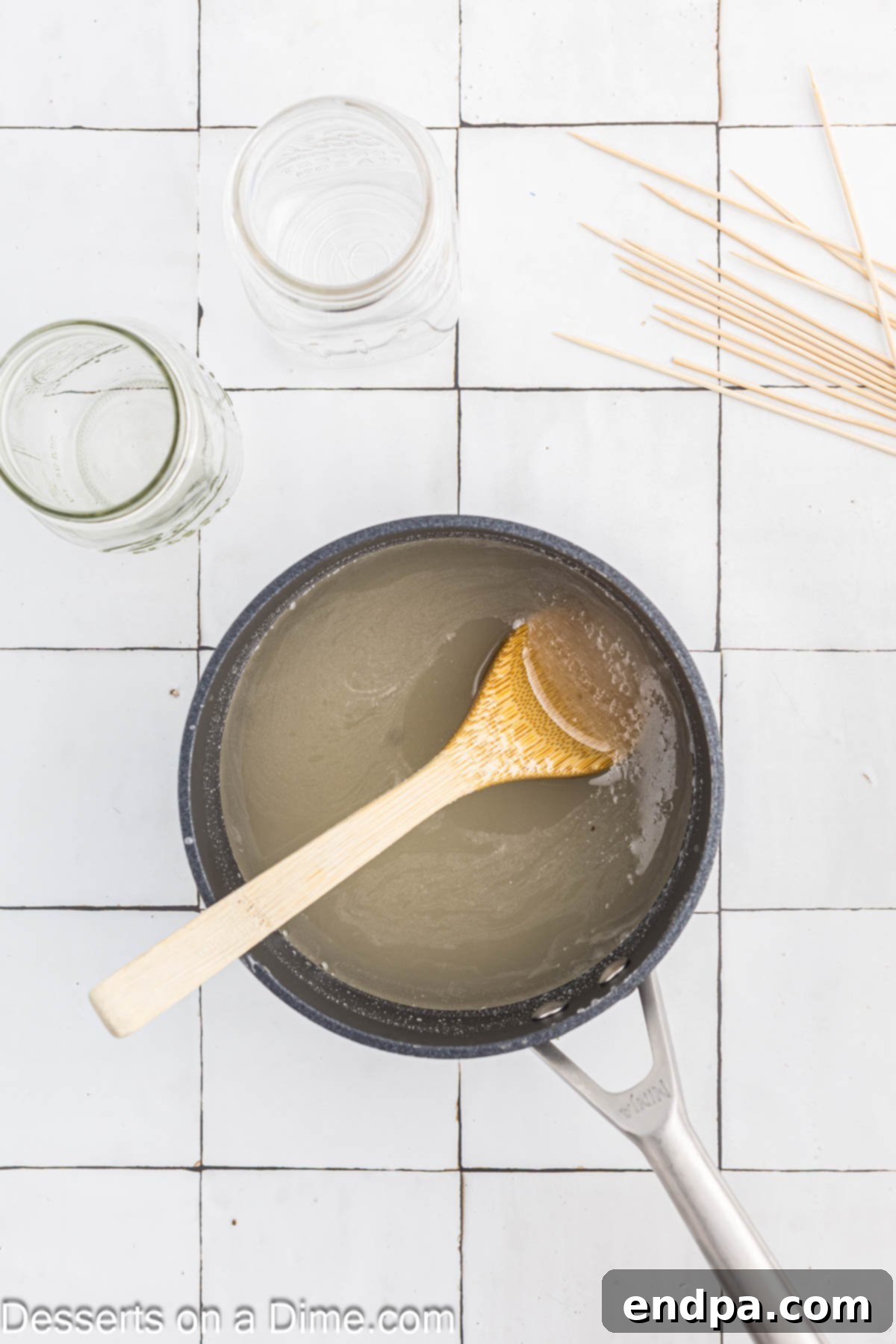 Growing Sweet Rock Candy Crystals 4 Granulated sugar and water mixed in a saucepan, ready for heating.