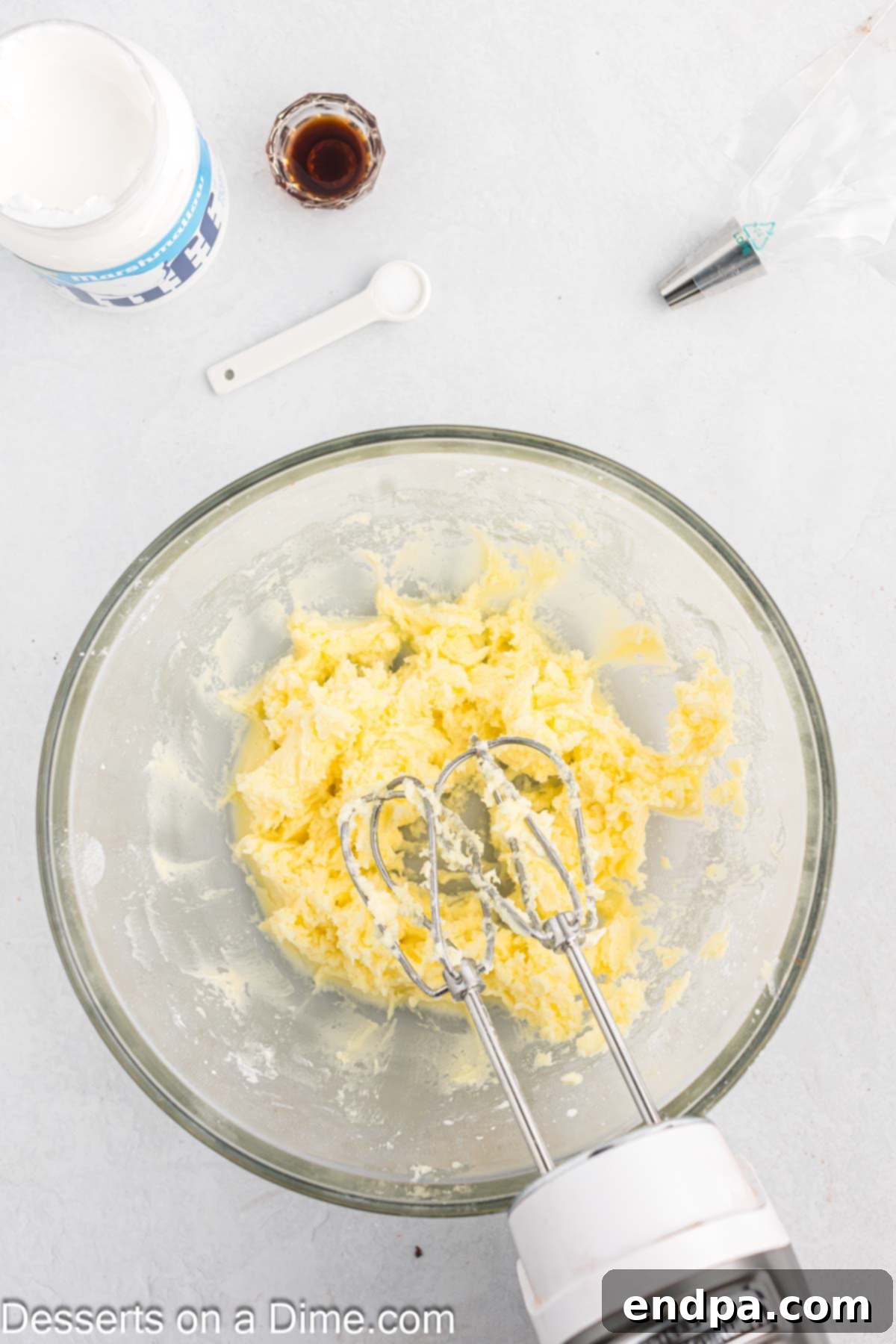 Mixing bowl with butter and oil.