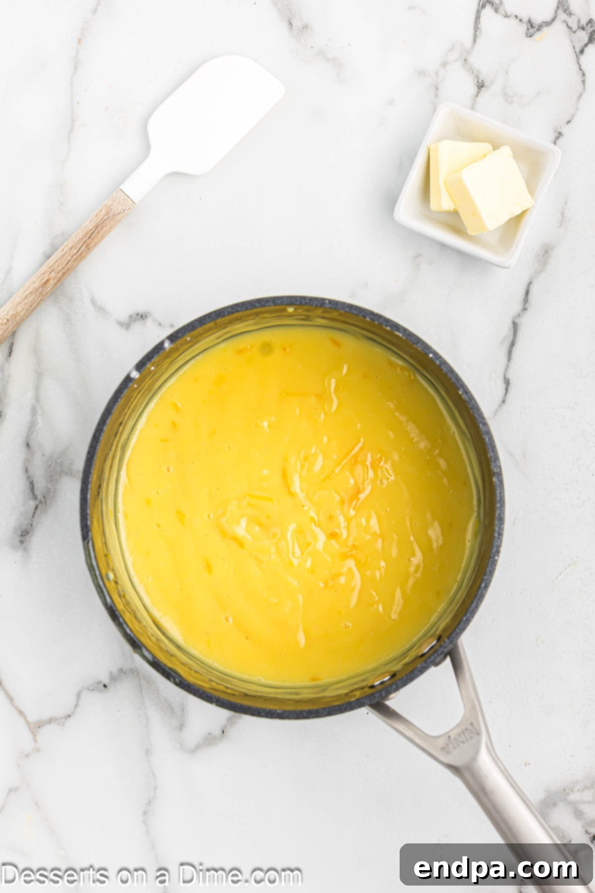 Egg mixture added to saucepan.