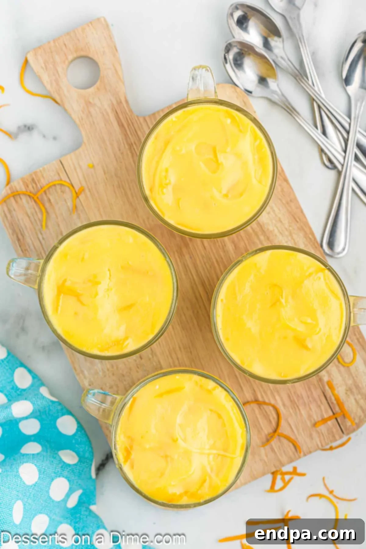 Pudding in serving dishes.