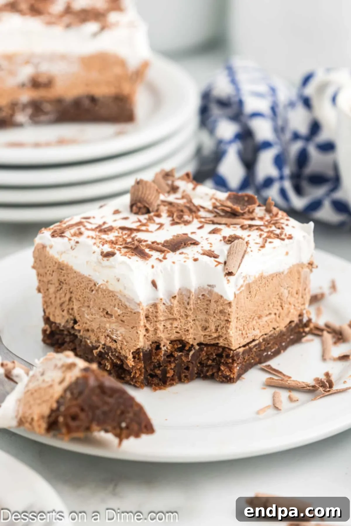 Decadent French Silk Brownies 12 Slice of French Silk Brownies on a plate.