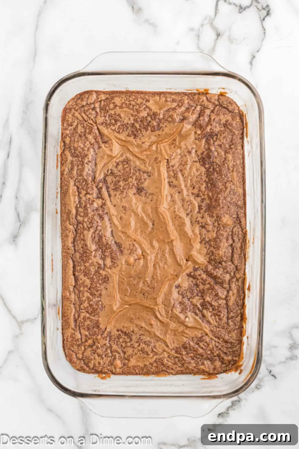 Decadent French Silk Brownies 6 Brownie baked and cooling in pan.