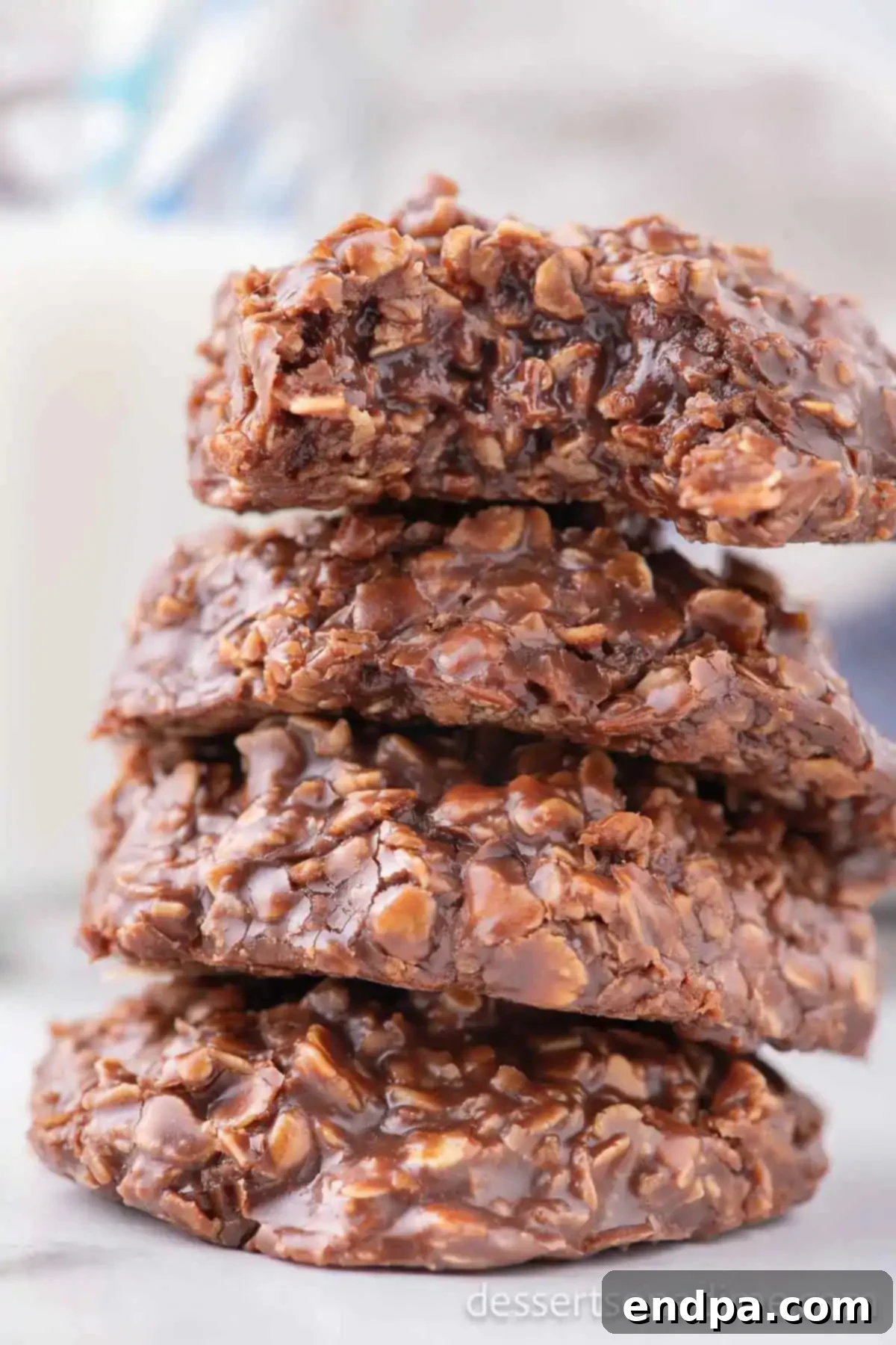 Stack of Nutella No Bake Cookies, showcasing their rich texture and appealing shape.
