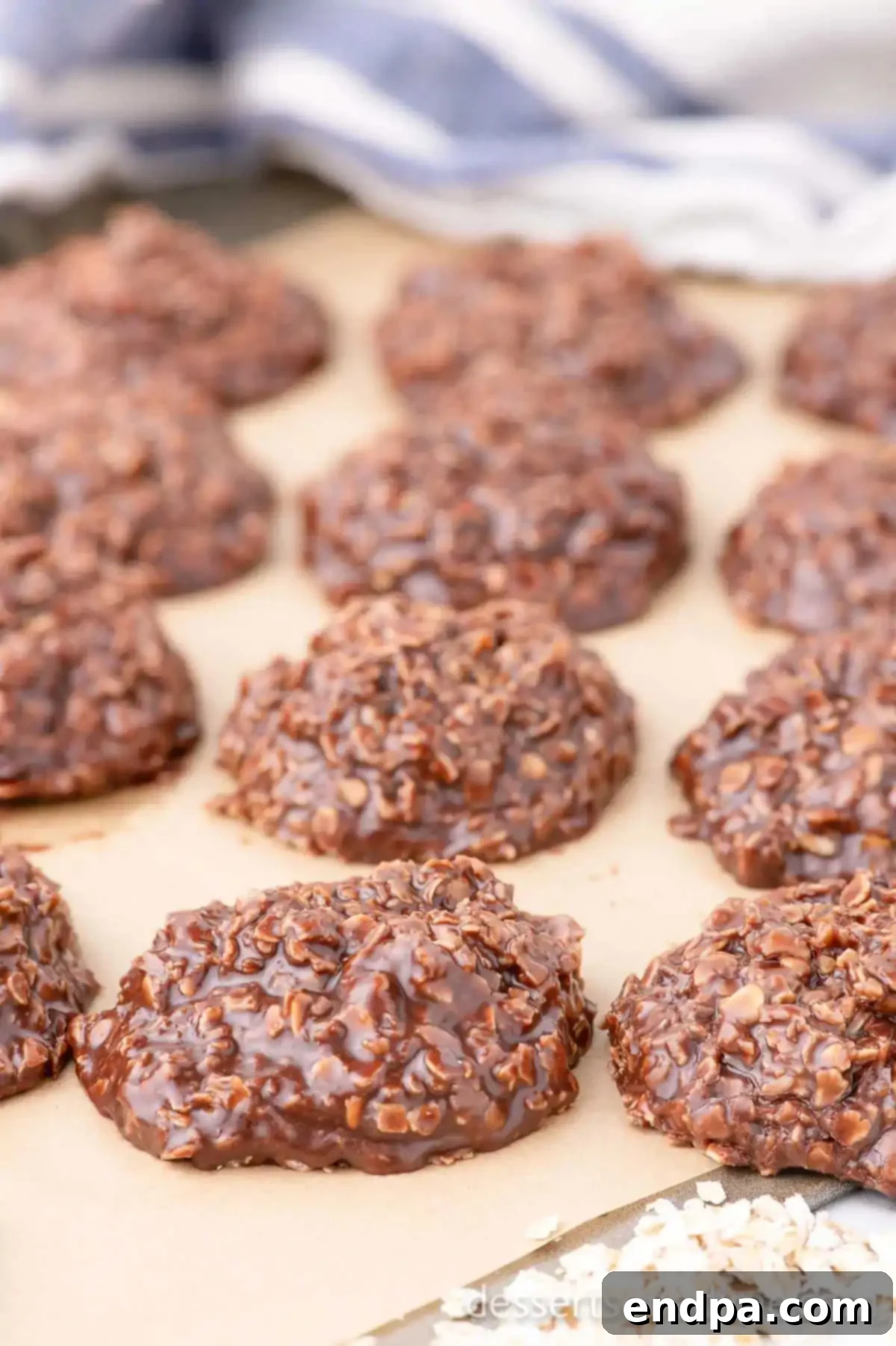 A baking sheet filled with perfectly formed Nutella No Bake Cookies, ready for enjoyment.