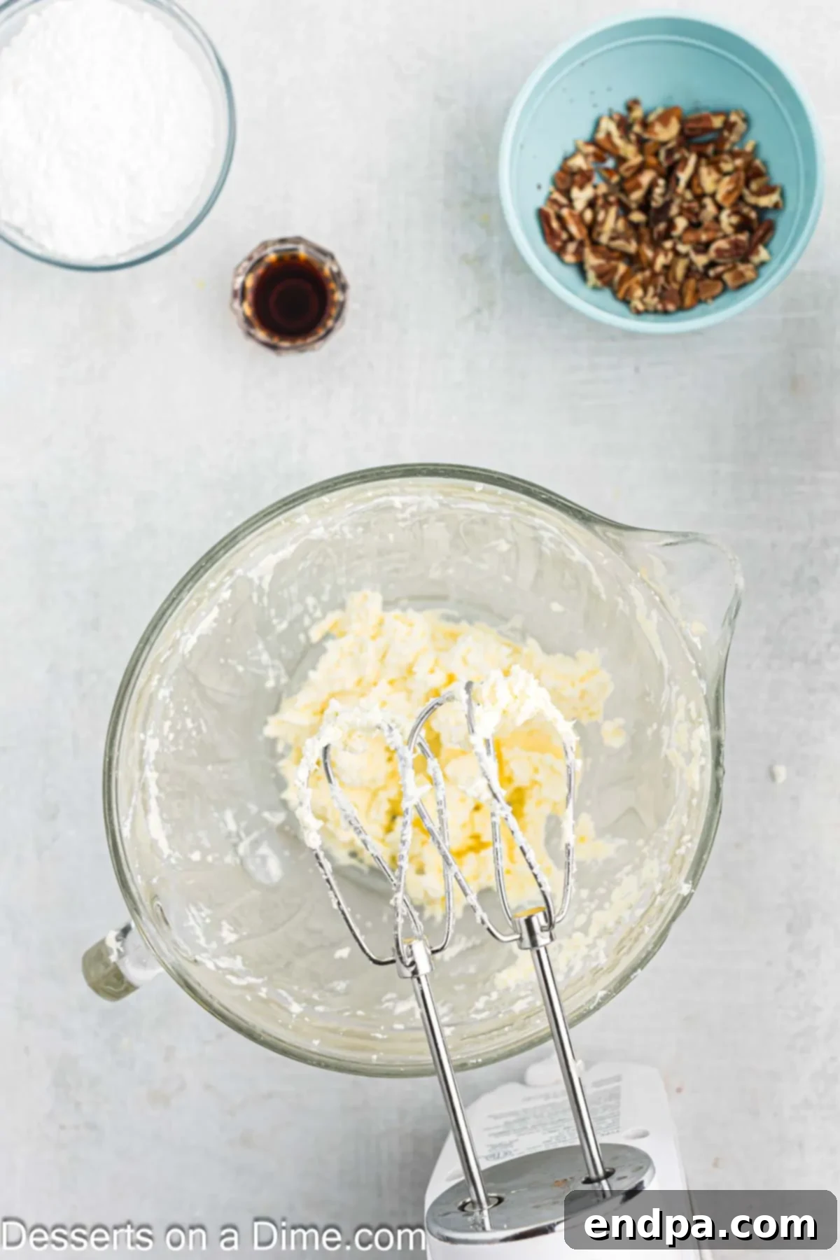 Mixing bowl with butter and cream cheese.