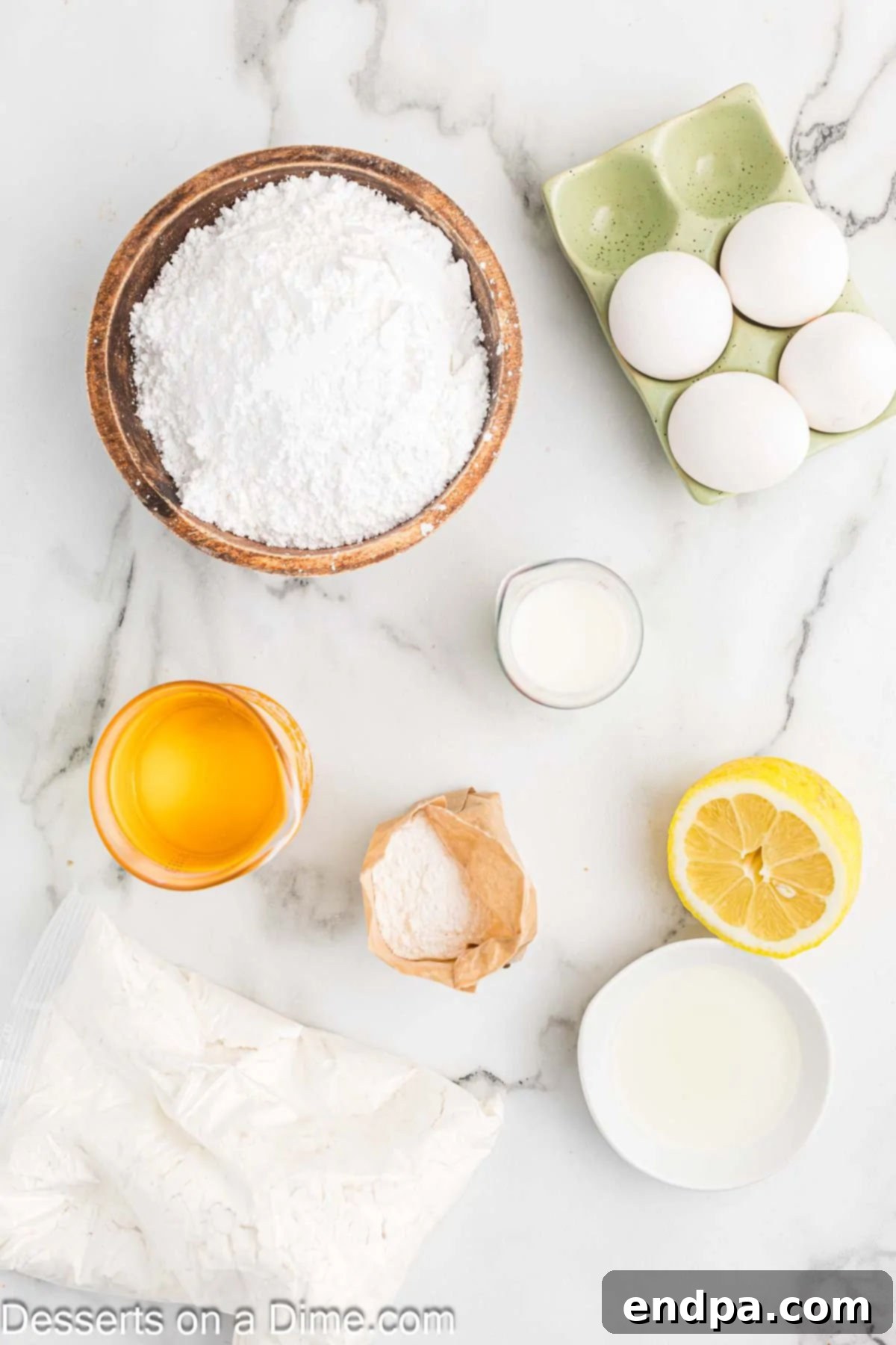 Ingredients for Lemon Blossom muffins laid out on a table.