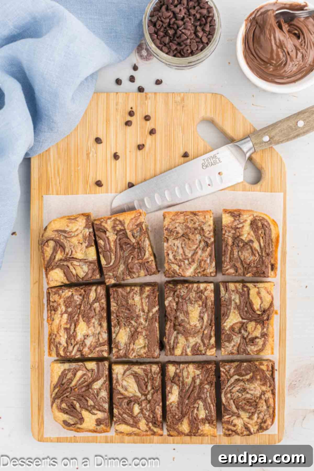 Decadent Nutella Bars 13 Fully cooled Nutella Bars cut into squares and arranged attractively for serving.
