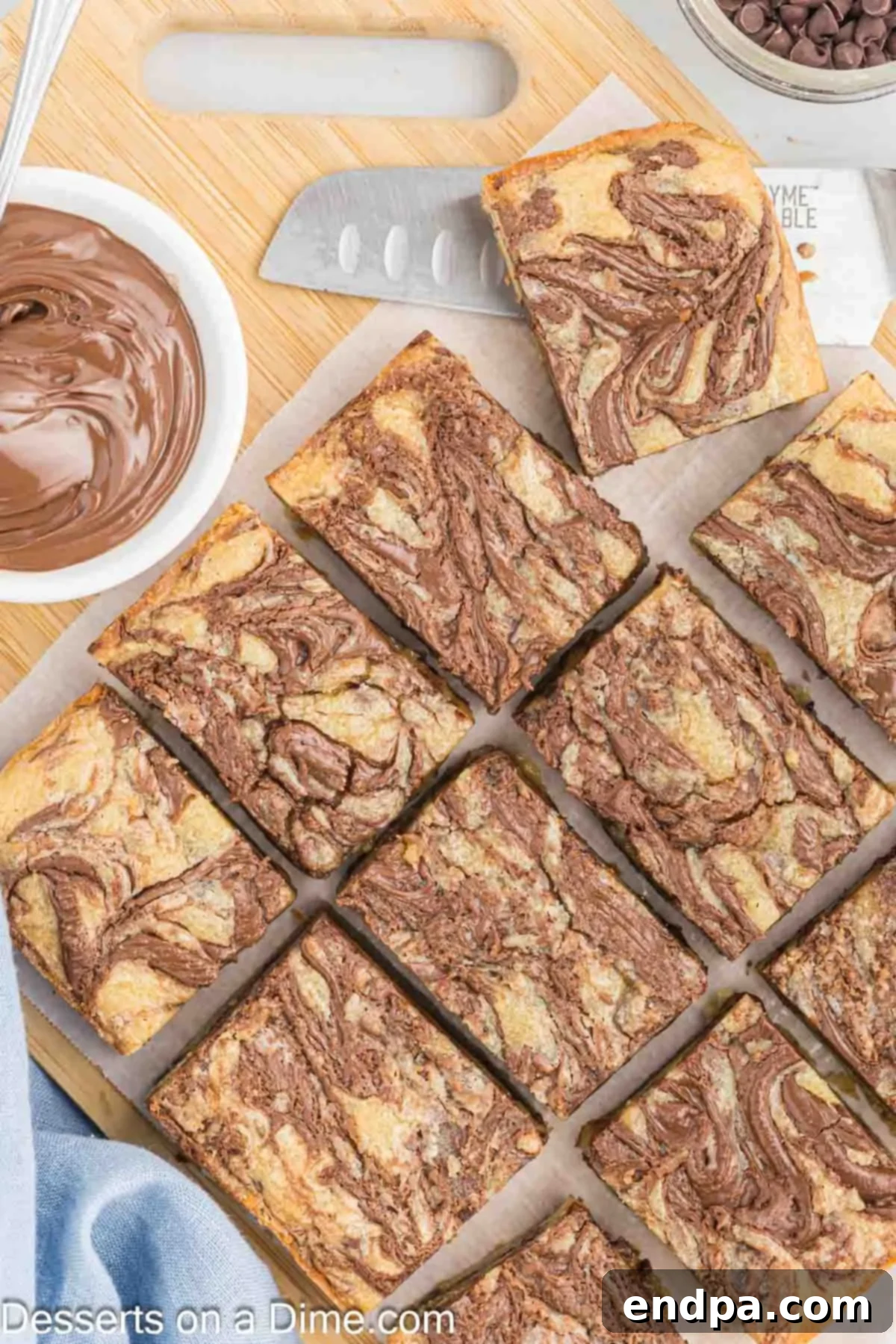 Decadent Nutella Bars 14 Perfectly cut Nutella Bars, showcasing their soft texture and delightful swirls.
