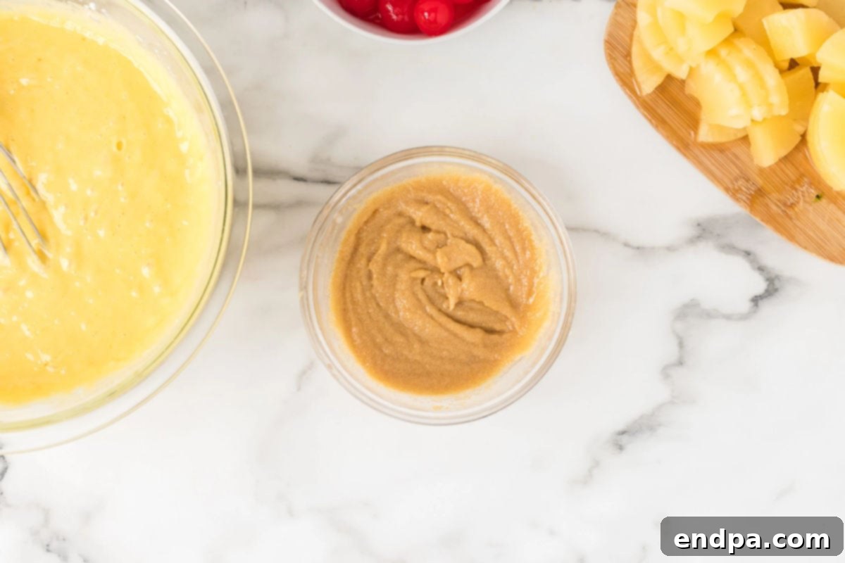 Bowl with butter and brown sugar.