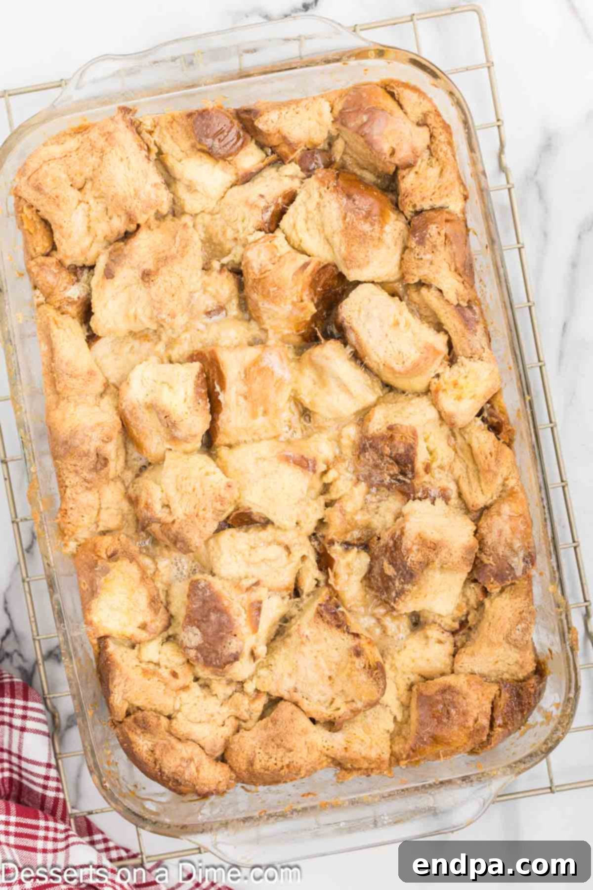 Caramel Bread Pudding in baking dish.