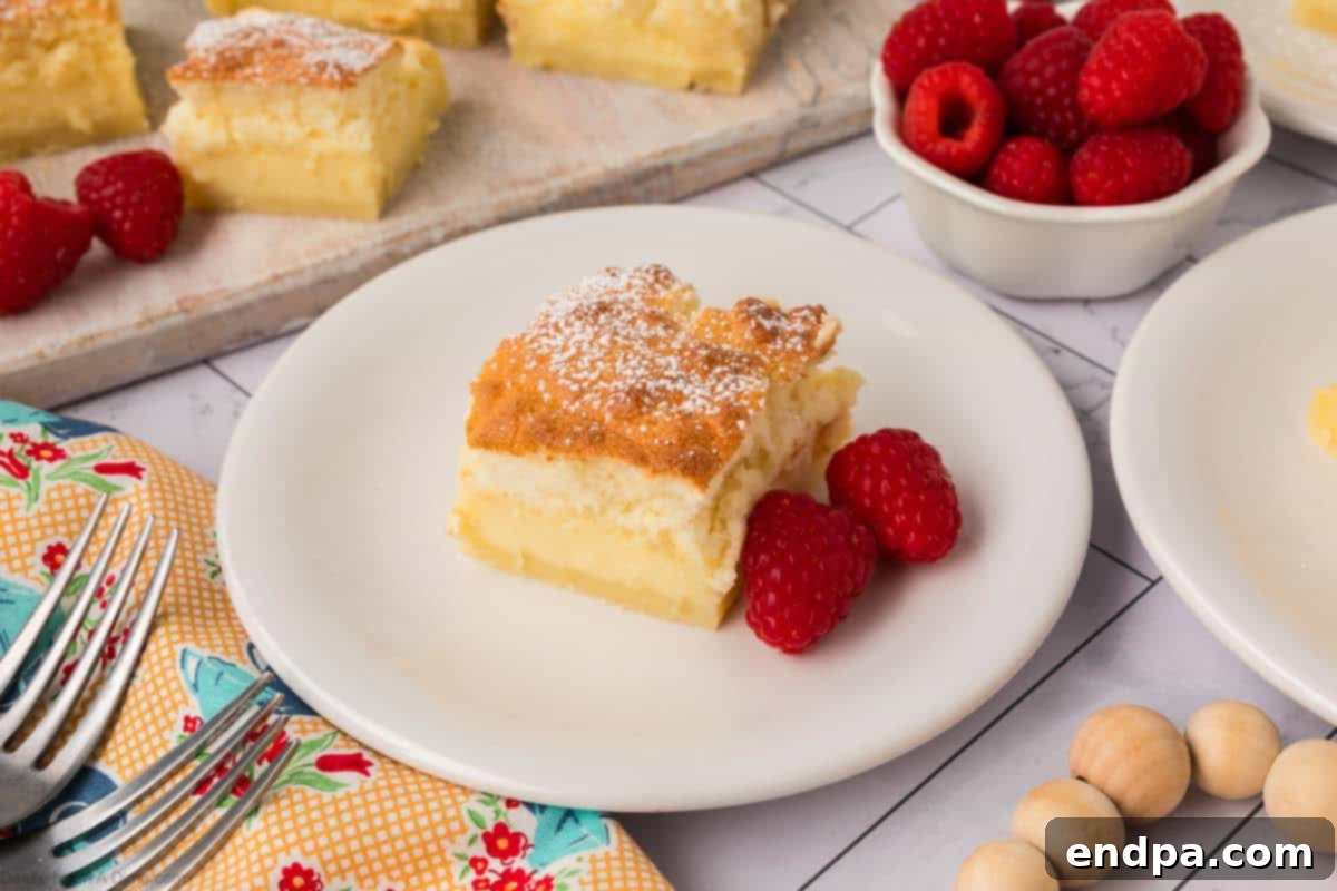 Enchanted Dessert 2 Magic Cake cut into squares.