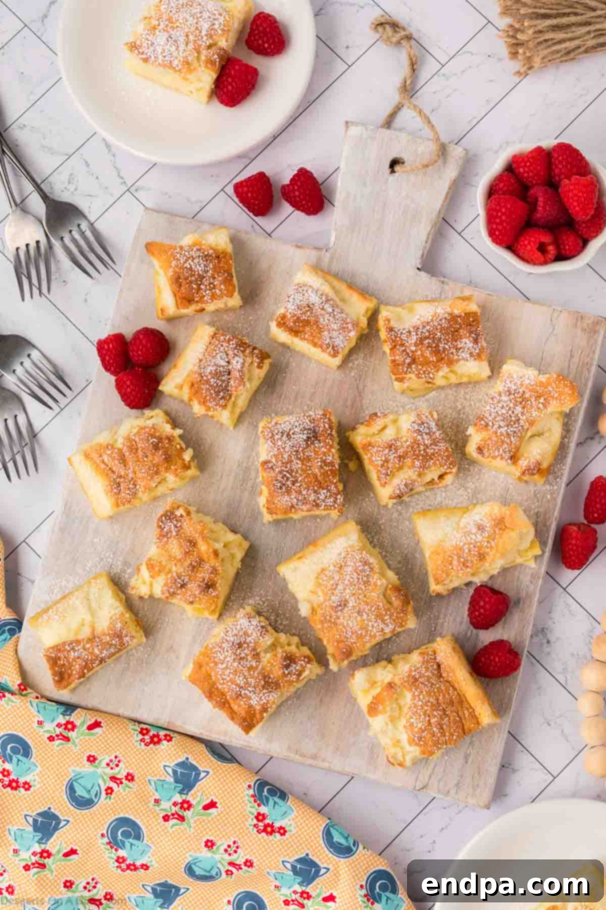 Enchanted Dessert 12 Magic Cake cut into squares.
