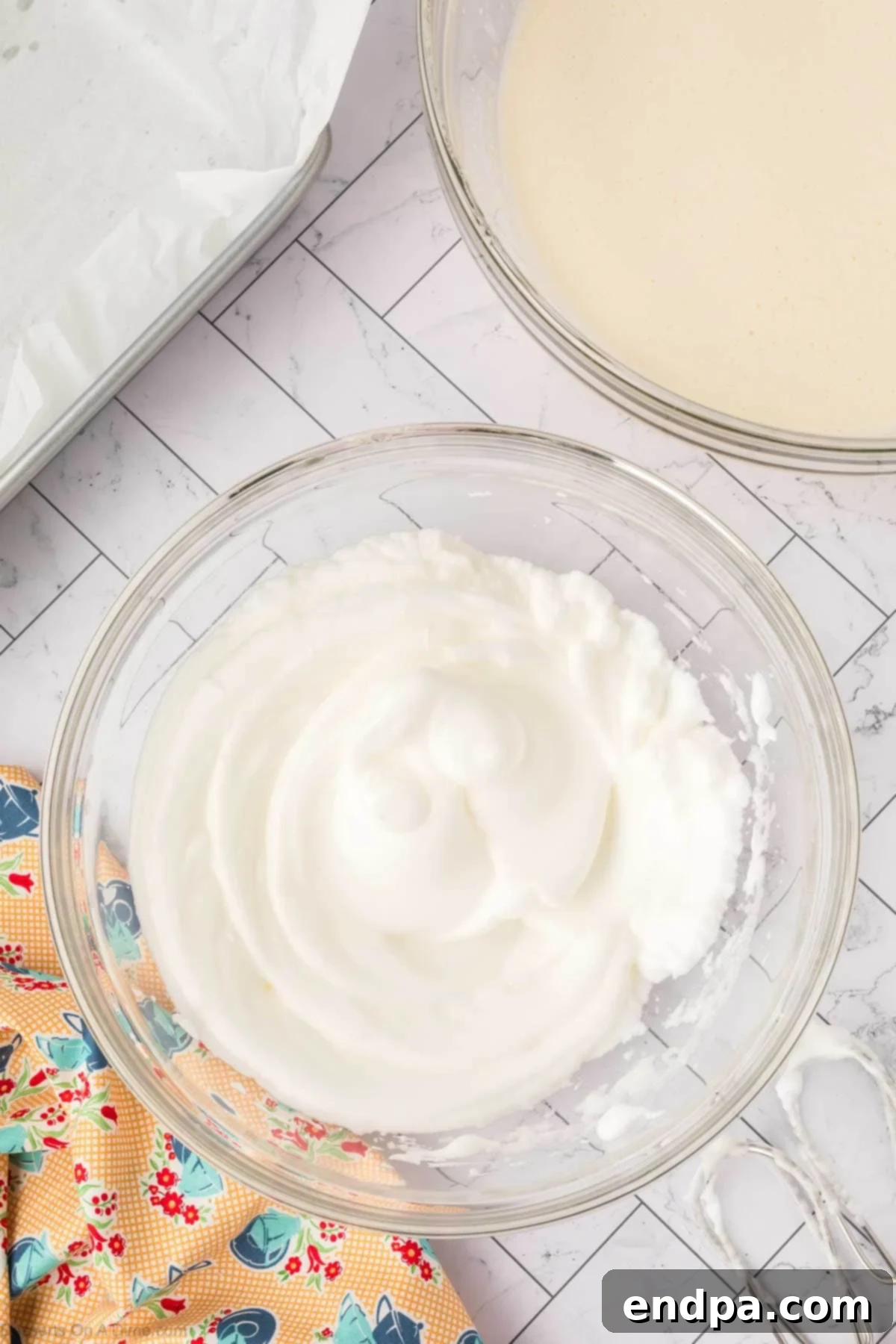 Enchanted Dessert 7 Egg whites beat until stiff peaks formed.