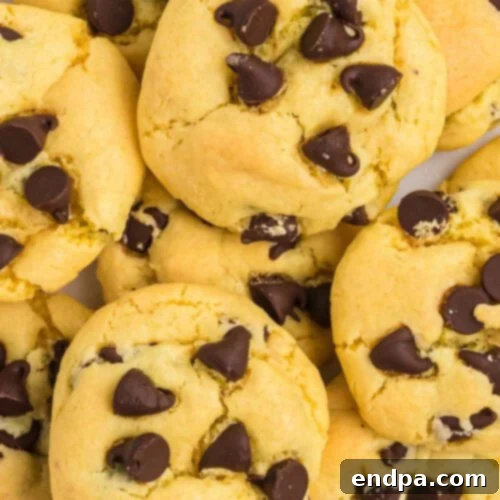 A pile of chocolate chip cookies.