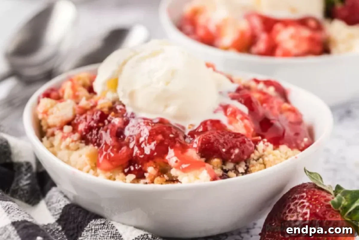 Cake Mix Magic: Effortless Dump Cake Delights 2 Strawberry dump cake with vanilla ice cream