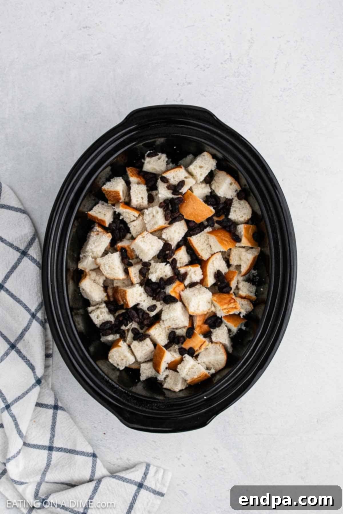 Diced bread in slow cooker