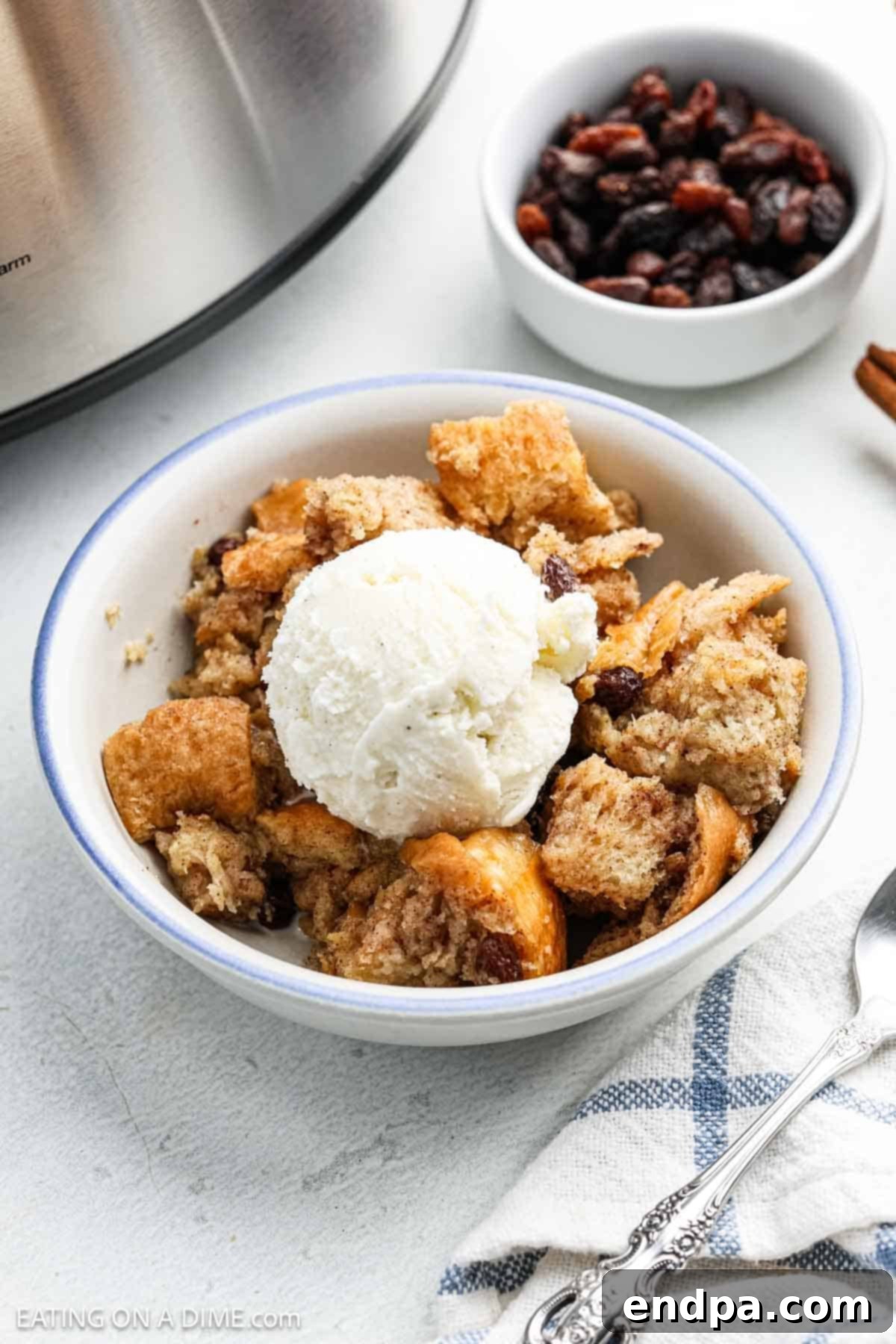 Bowl of Crockpot Bread Pudding
