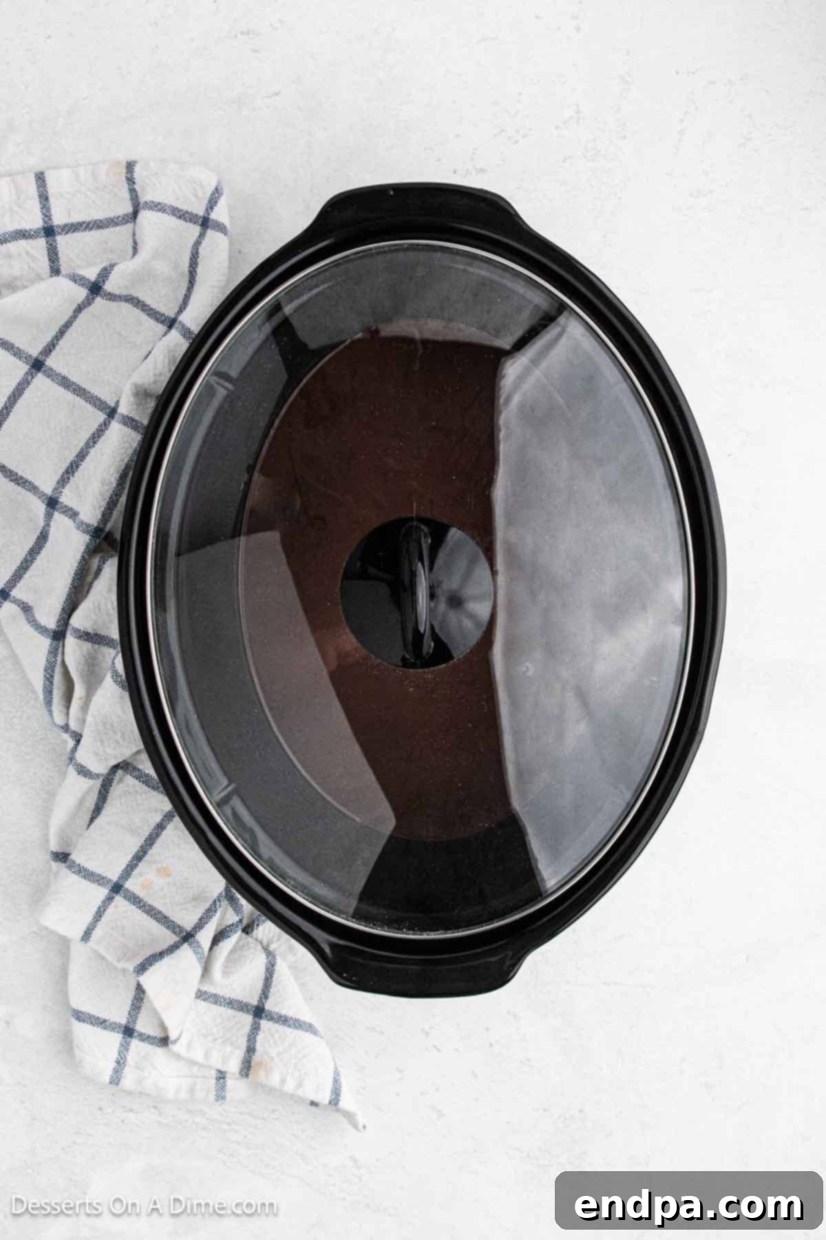 Slow Cooker Chocolate Fudge Brownies 8 Lid on slow cooker