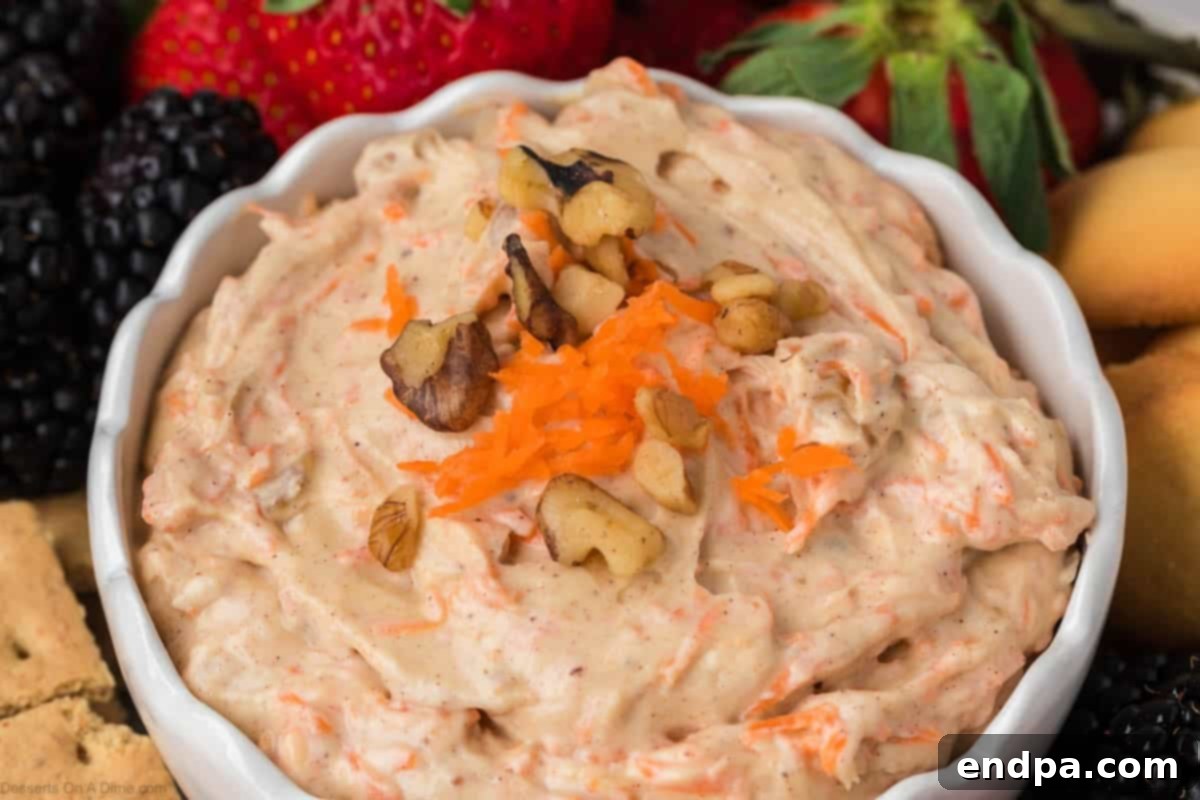 Carrot Cake Delight Dip 2 Luscious Carrot Cake Dip served in a decorative bowl.