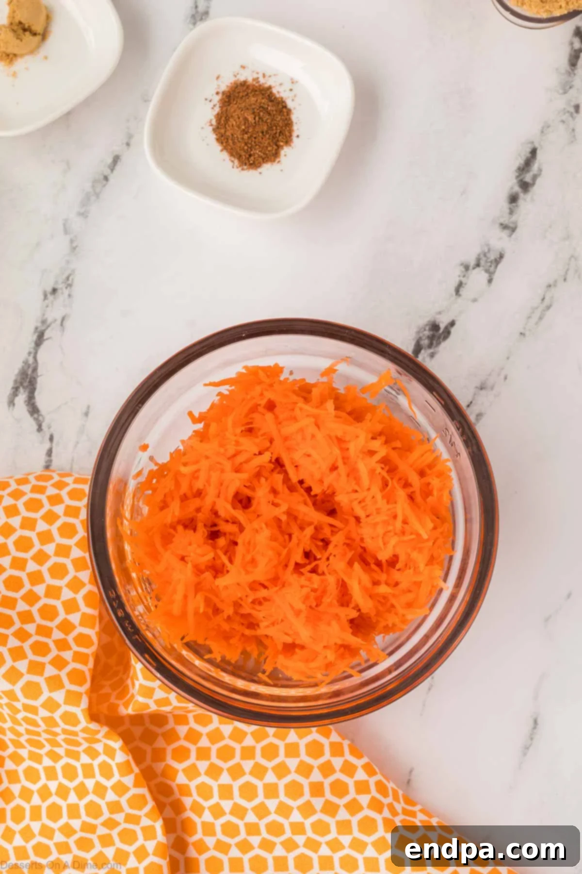 Carrot Cake Delight Dip 4 Freshly shredded carrots ready for the dip.
