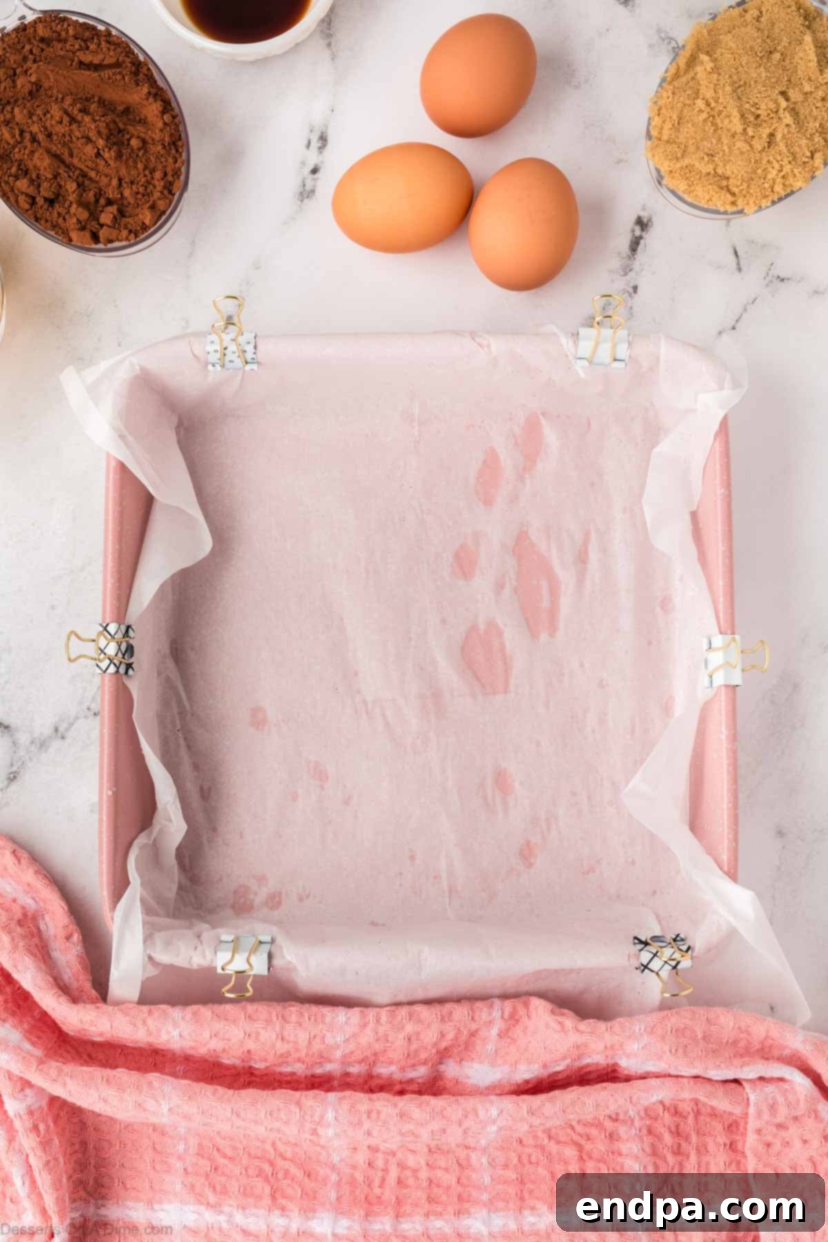 Cadbury Egg Brownie Bliss 4 Baking pan lined with parchment paper