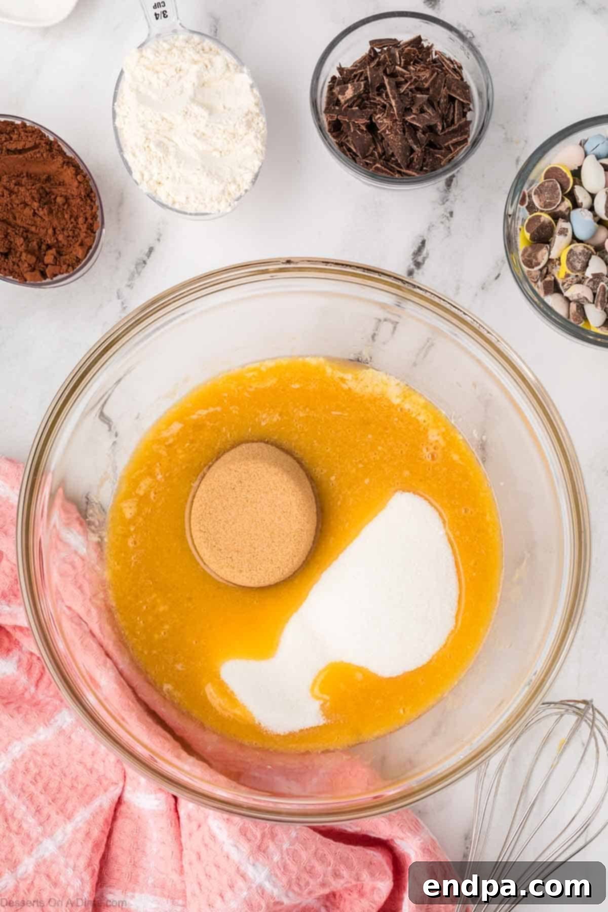 Cadbury Egg Brownie Bliss 6 Sugar and brown sugar combined with melted butter